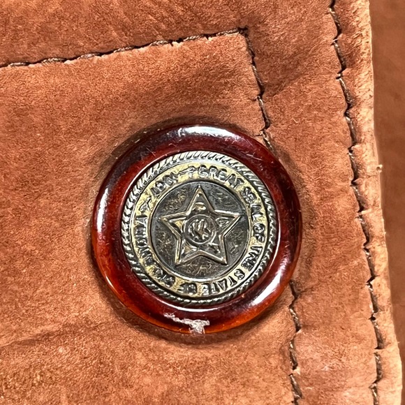 Vintage Western Brown Suede Leather Jacket Oklahoma State Seal Buttons XL - Picture 5 of 11